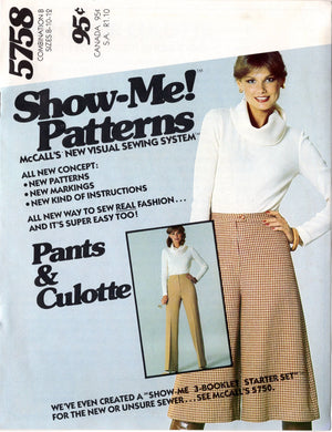 1970's McCall's Culottes and Straight Leg Pants Pattern - Waist 24-34