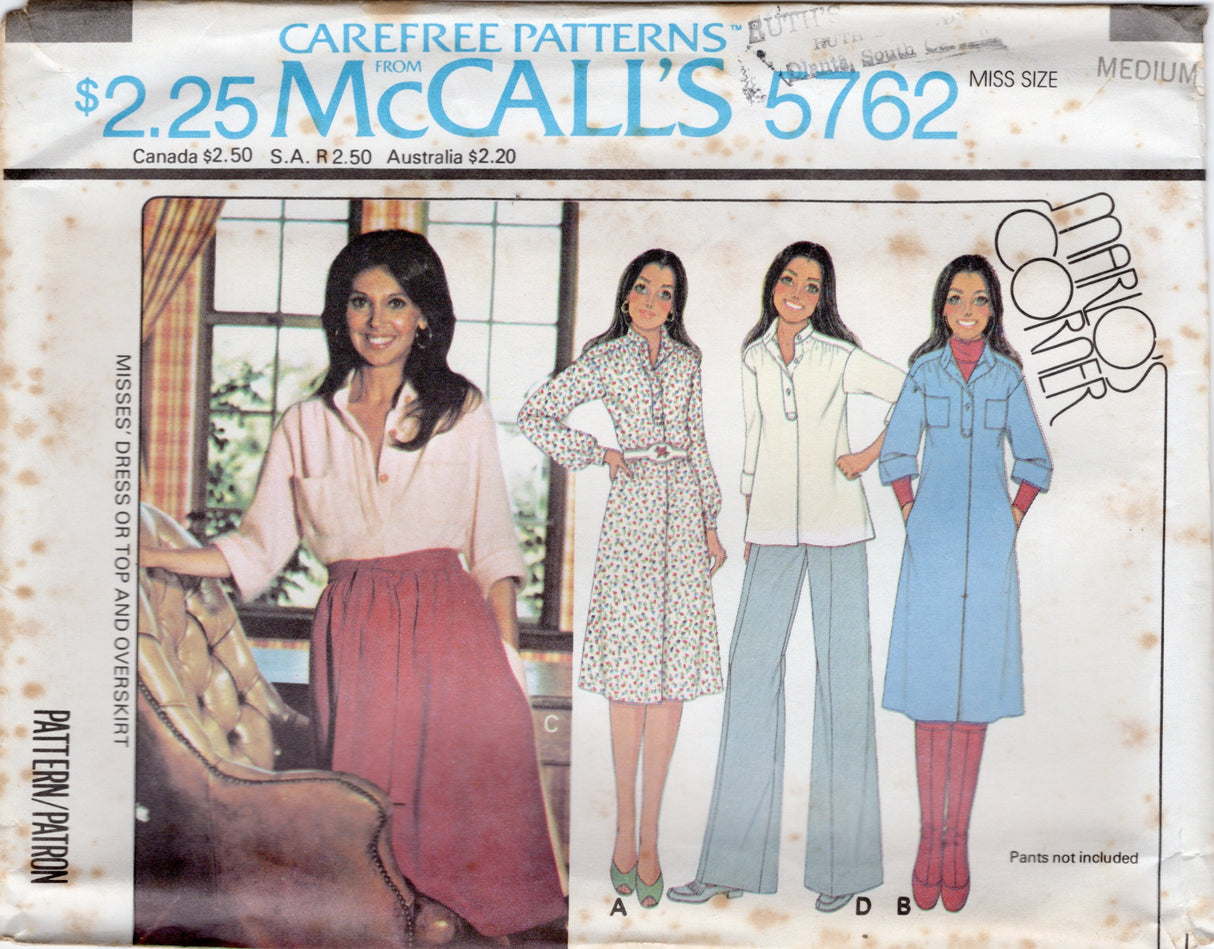 1970's McCall's Marlos Corner Yoked Pullover Dress or Top and Overskirt Pattern - Bust 30.5-34" - no. 5762