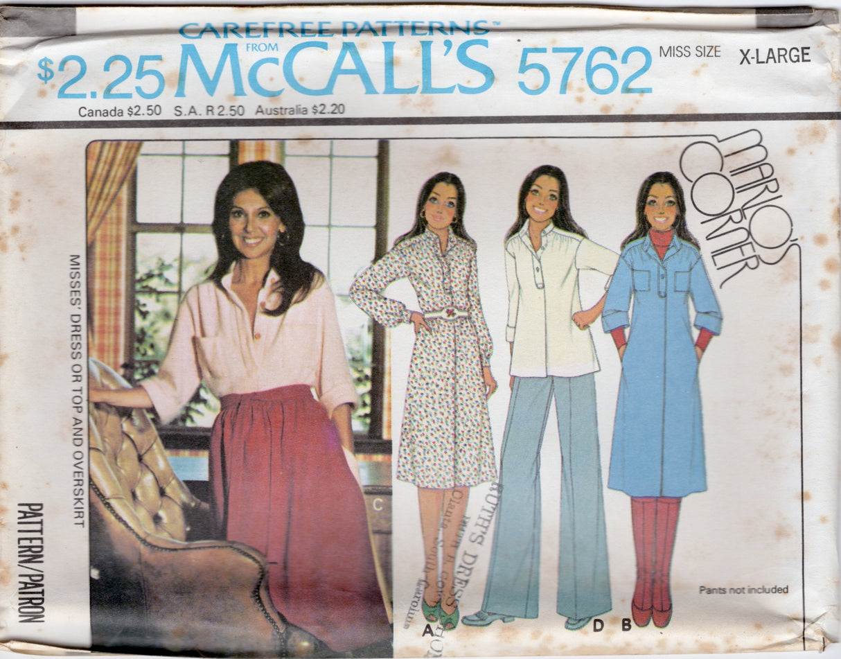 1970's McCall's Marlos Corner Yoked Pullover Dress or Top and Overskirt Pattern - Bust 30.5-34" - no. 5762