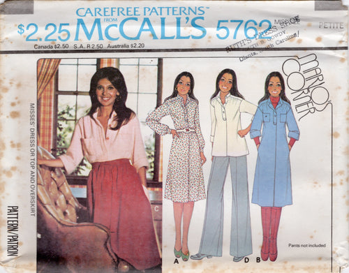 1970's McCall's Marlos Corner Yoked Pullover Dress or Top and Overskirt Pattern - Bust 30.5-34