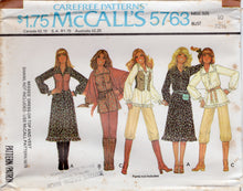 1970's McCall's Pullover Dress or Top with Gathered Sleeves and Buttoned Vest - Bust 32.5-34" - No. 5763