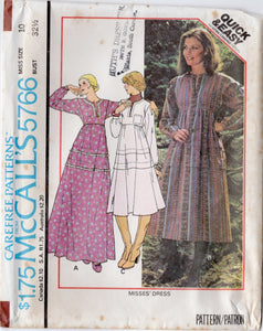 1970's McCall's Empire Waisted Pullover Dress with dolman sleeves pattern - Bust 30.5-38" - No. 5766