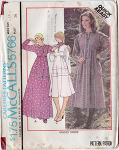 1970's McCall's Empire Waisted Pullover Dress with dolman sleeves pattern - Bust 30.5-38" - No. 5766