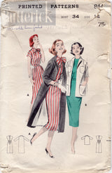 1950's Butterick Sheath Dress and Straight Line Jacket or Coat pattern - Bust 34" - No. 8449