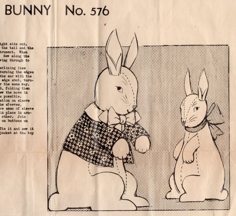 1940's Laura Wheeler Bunny Rabbit Stuffed Animal - One Size - No. 576