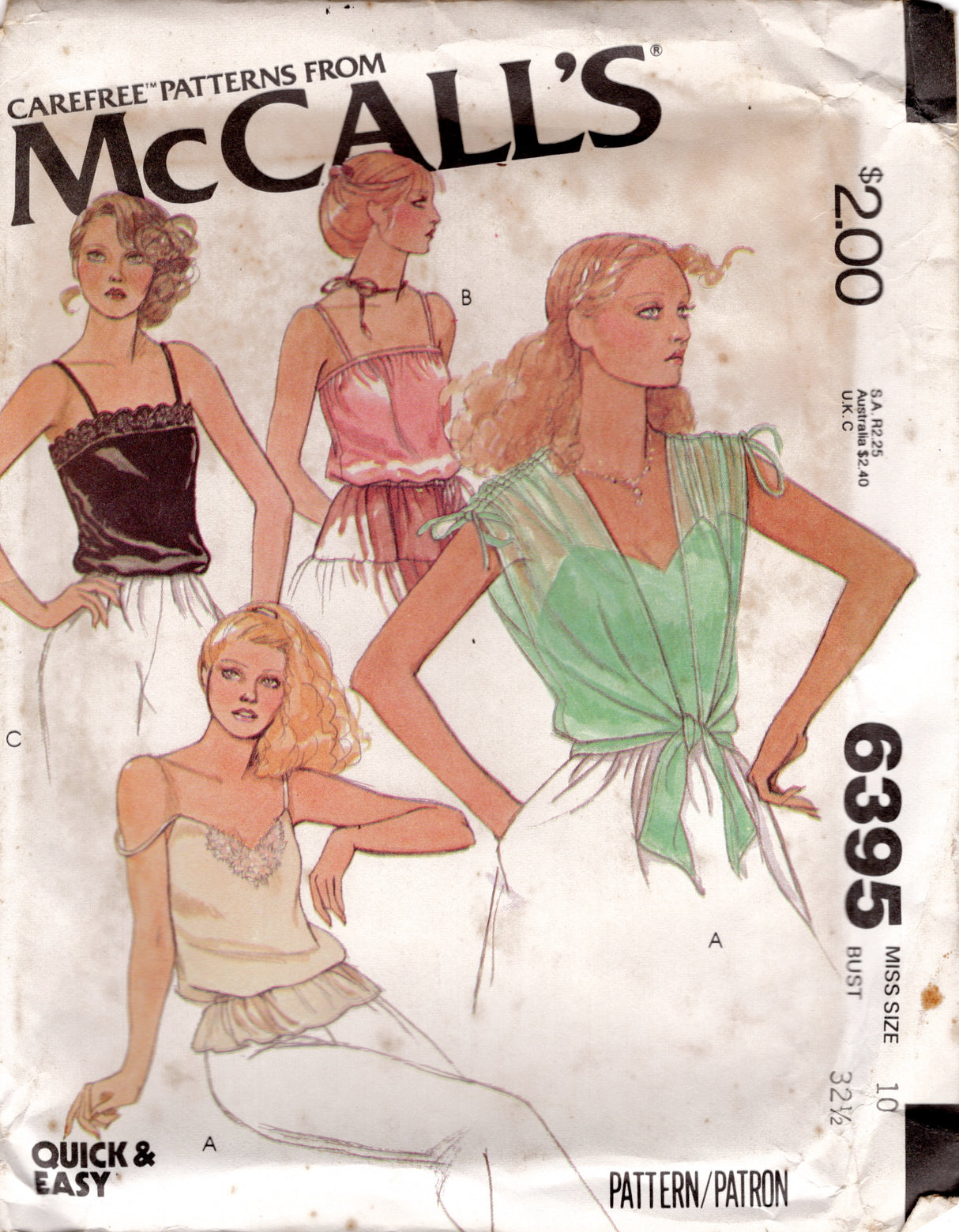 1970's McCall's Camisole and Tie Front Cover Up Blouse Pattern - Bust 32.5" - No. 6395