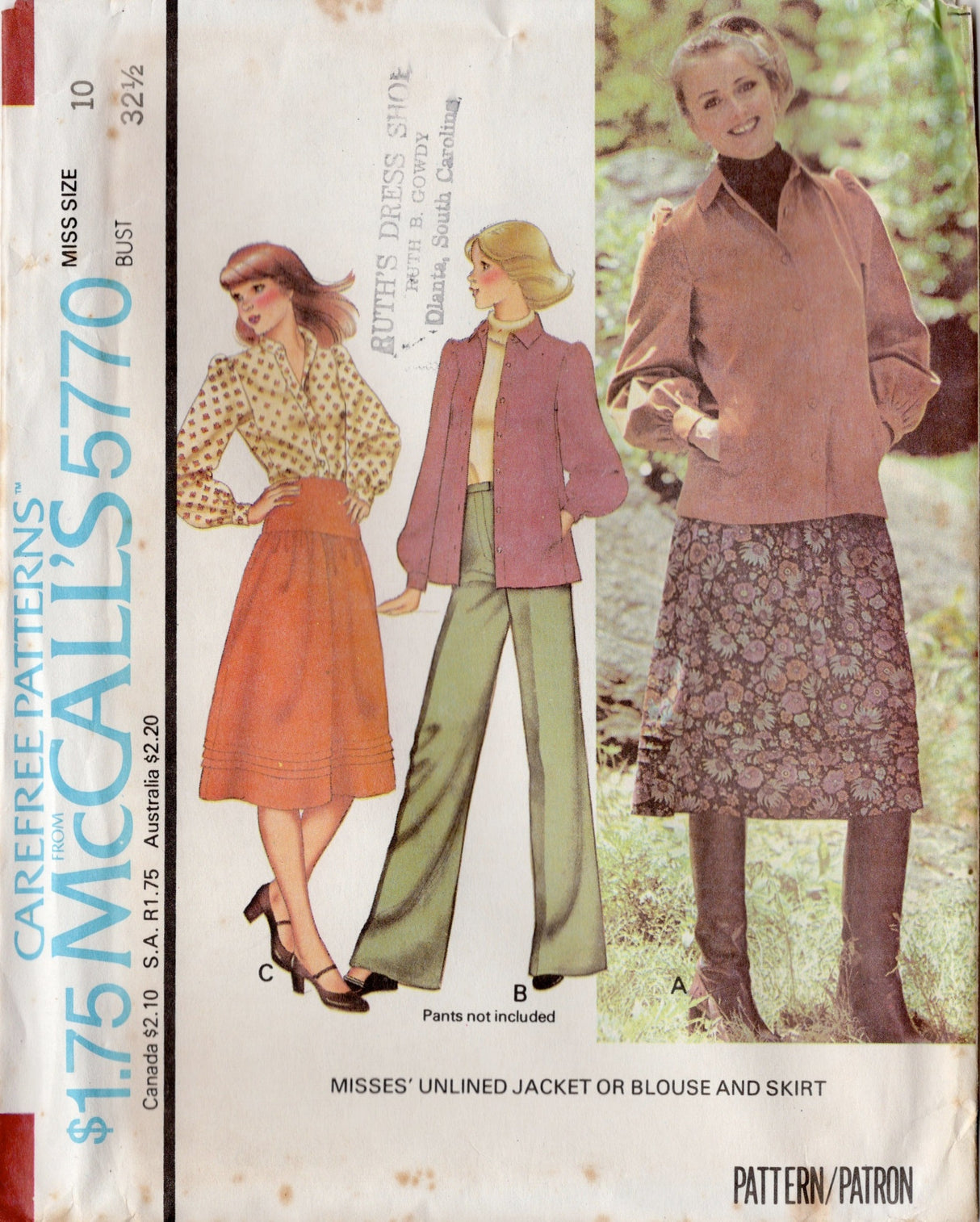 1970's McCall's Unlined Jacket or blouse, and Yoked skirt pattern - Bust 31.5-38" - No. 5770