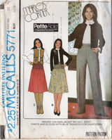 1970's McCall's Marlo's Corner Unlined Jacket or Vest, Tucked Skirt, Pants and Blouse pattern includes Embroidery - Bust 30.5-38" - No. 5771