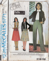 1970's McCall's Marlo's Corner Unlined Jacket or Vest, Tucked Skirt, Pants and Blouse pattern includes Embroidery - Bust 30.5-38" - No. 5771