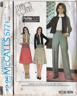 1970's McCall's Marlo's Corner Unlined Jacket or Vest, Tucked Skirt, Pants and Blouse pattern includes Embroidery - Bust 30.5-38" - No. 5771