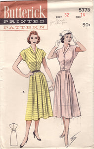 1950's Butterick Shirtwaist Dress Pattern with Short Sleeve and Rolled Collar - Bust 32" - No. 5773