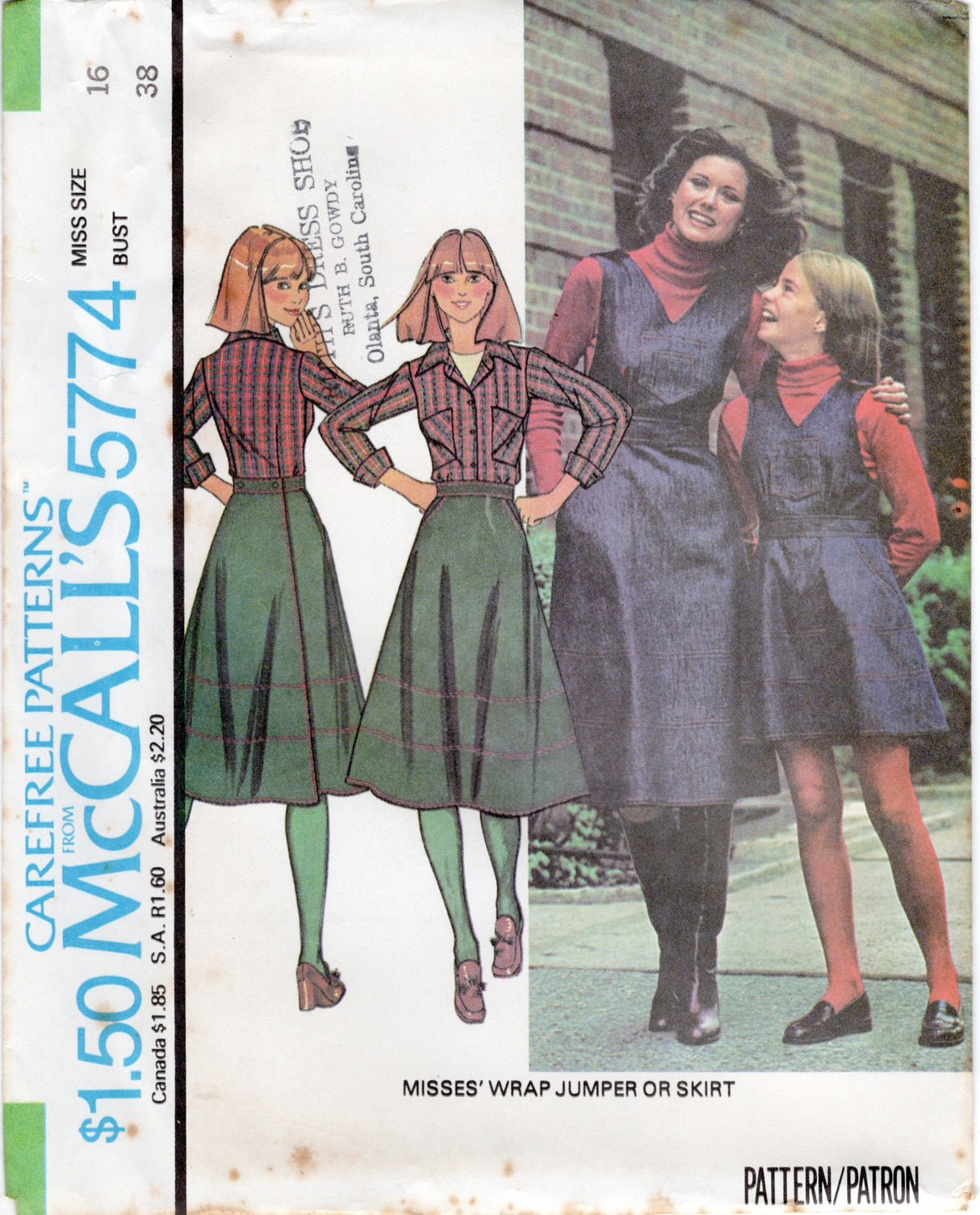 1970's McCall's Wrap Jumper or Skirt Pattern - Bust 31.5-38" - No. 5774