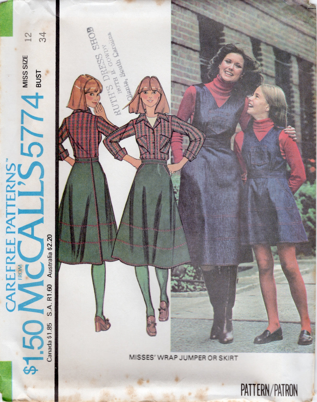 1970's McCall's Wrap Jumper or Skirt Pattern - Bust 31.5-38" - No. 5774