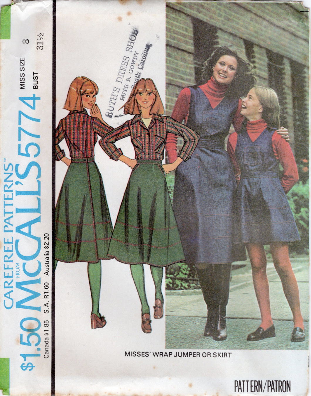 1970's McCall's Wrap Jumper or Skirt Pattern - Bust 31.5-38