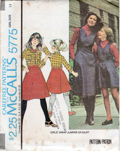 1970's McCall's Child's Wrap Jumper or Skirt Pattern - Size 7-14 - Chest 26-32" - No. 5775