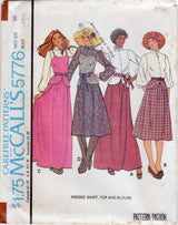 1970's McCall's Button Up Blouse with Large Sleeves, Pullover Top, and A-line Skirt with attached peplum - Bust 30.5-36" - No. 5776