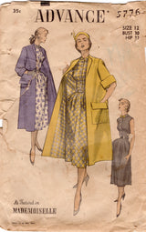 1950's Advance Shirtwaist Dress Pattern with Pleated Skirt with Pockets and Coat Pattern - Bust 30" - No. 5776