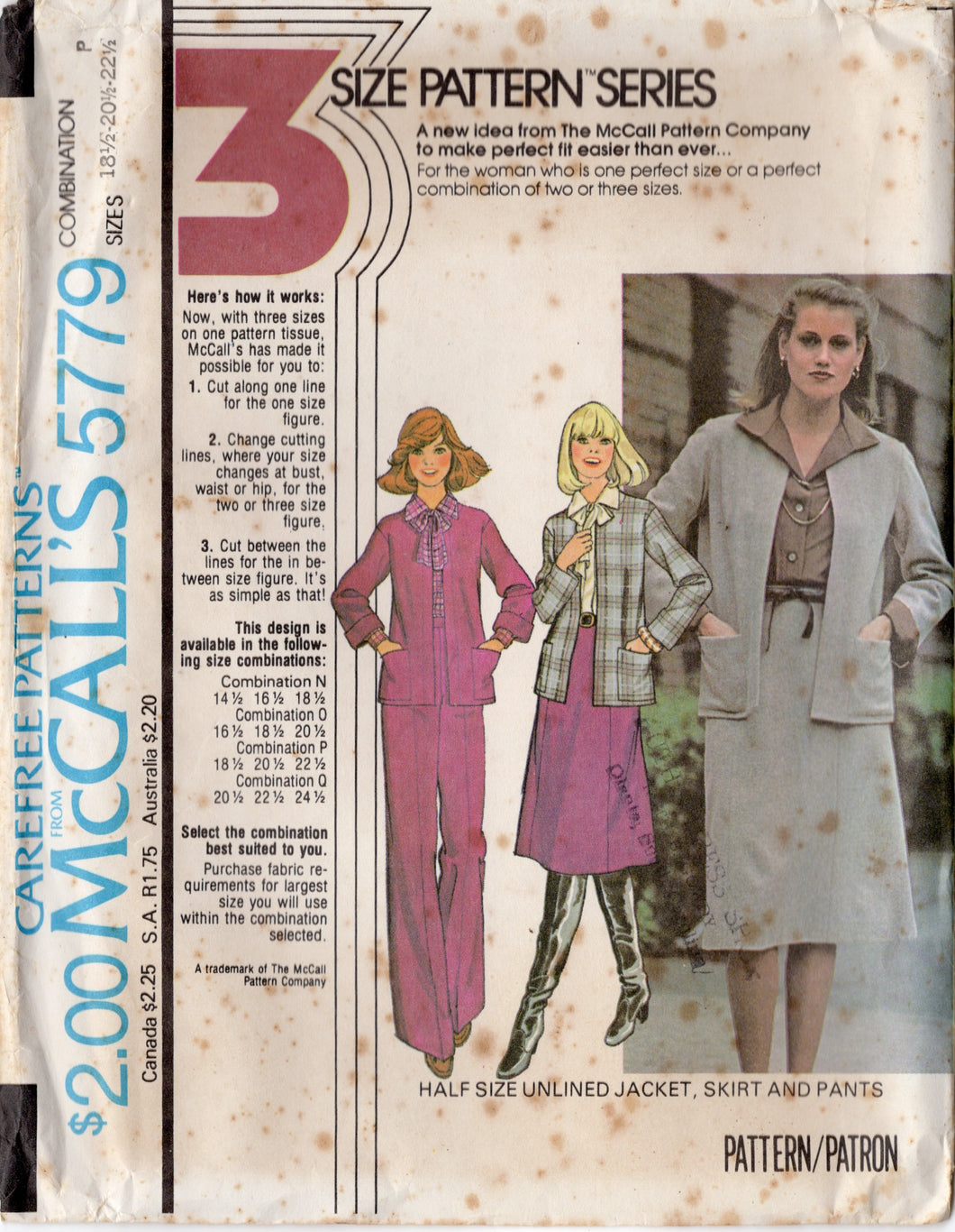 1970's McCall's Half Size Unlined Jacket, 6 Gore Skirt and Wide