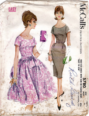 1950's McCall's Fit and Flare or Sheath Dress Pattern with Scoop Neckline - Bust 41