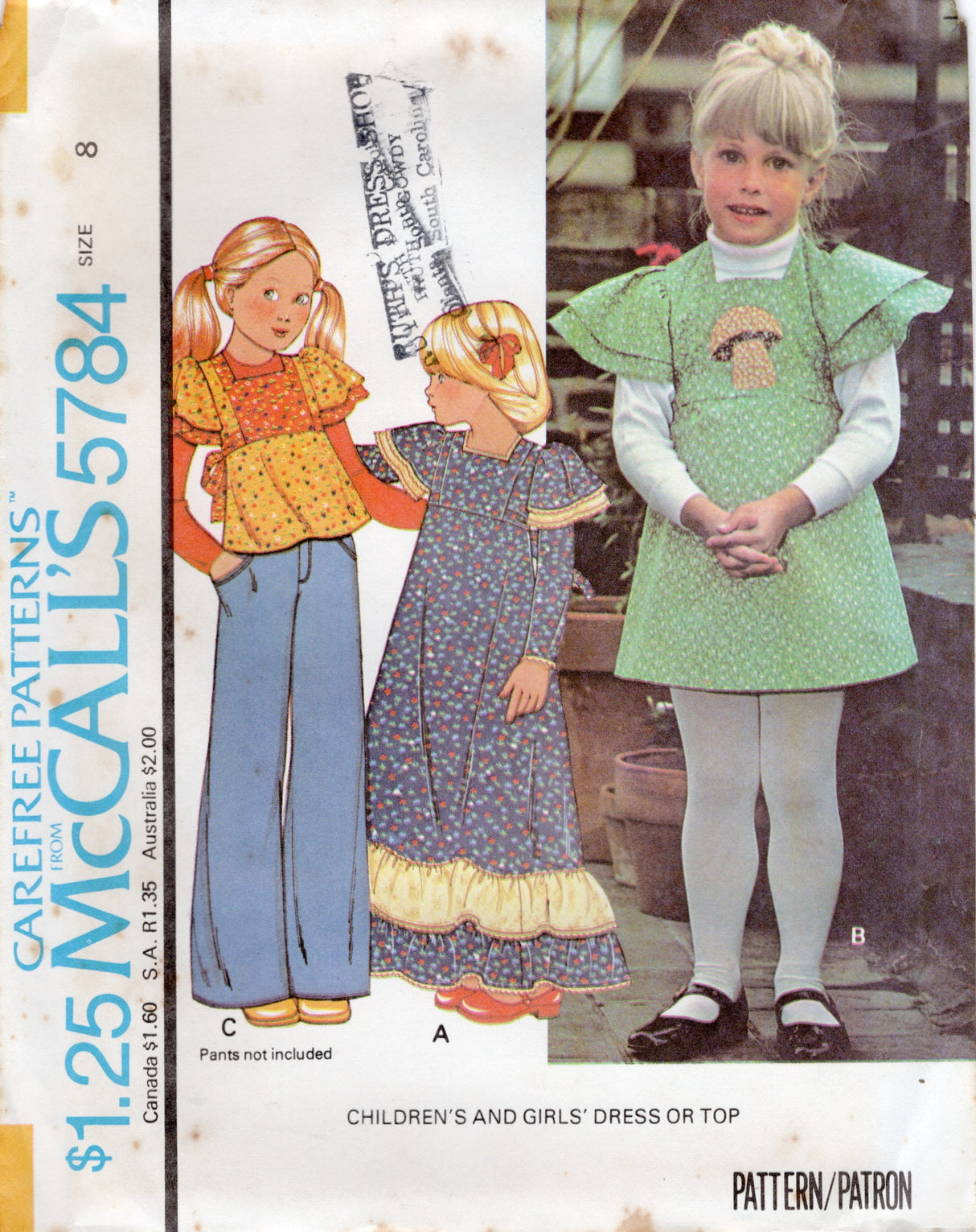 1970's McCall's Child's Dress or Top Pattern with Mushroom Applique - Size 5-8 - Chest 24-27" - No. 5784