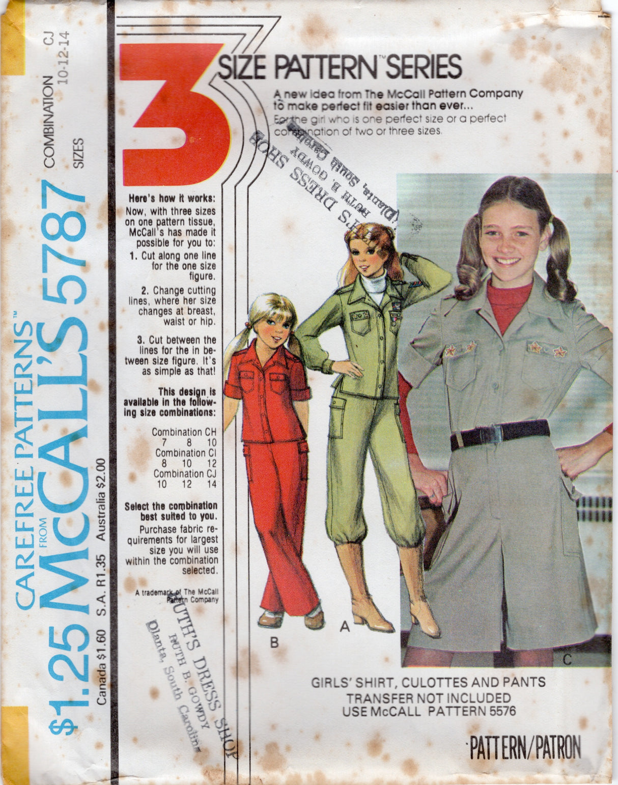 1970's McCall's Child's Shirt, Culottes and Pants Pattern - Chest 26-32" - No. 5787