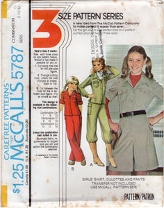 1970's McCall's Child's Shirt, Culottes and Pants Pattern - Chest 26-32" - No. 5787