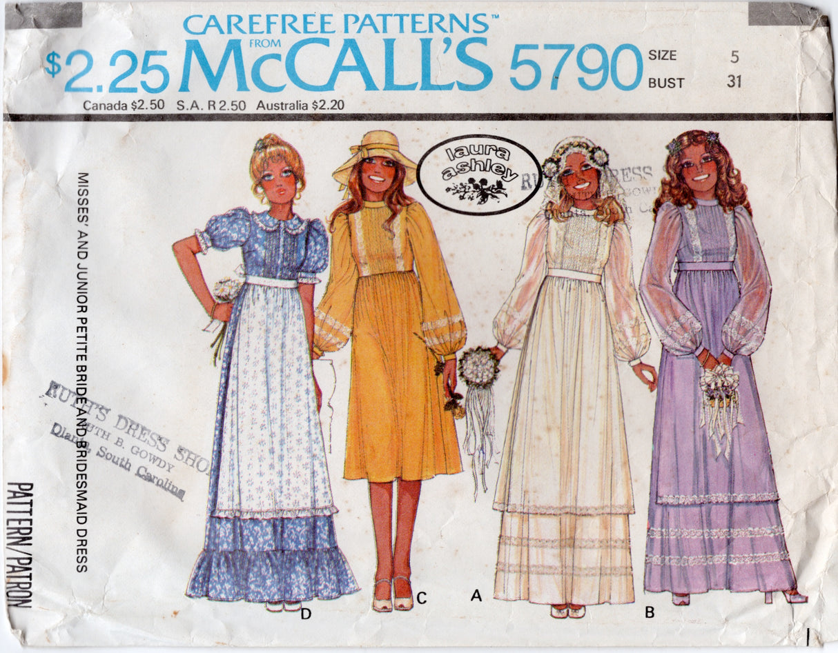 1970's McCall's with Laura Ashley Maxi Dress with Large Sleeves pattern  - Bust 31.5-33" - No. 5790