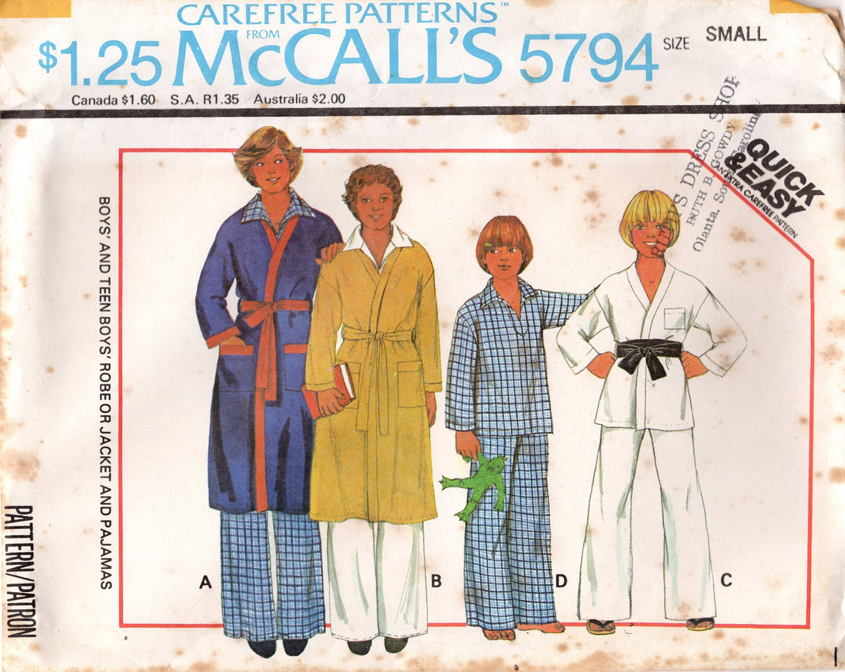 1970's McCall's Child's Robe or Jacket and Pajamas Pattern - Chest 26-30" - No. 5794