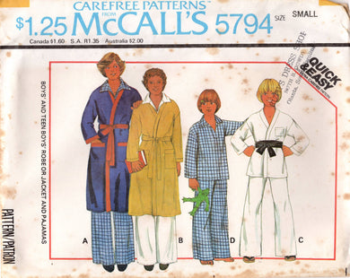 1970's McCall's Child's Robe or Jacket and Pajamas Pattern - Chest 26-30