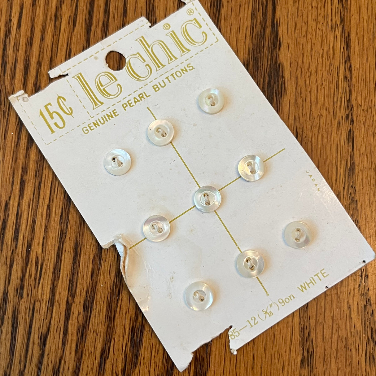 1970’s Le Chic White Pearl Buttons - White - Set of 9 - Size 12 - 5/16" -  on card