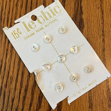 1970’s Le Chic White Pearl Buttons - White - Set of 9 - Size 12 - 5/16