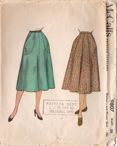 1950's McCall's Flared A-line Skirt with Pockets - Waist 28" - No. 9807