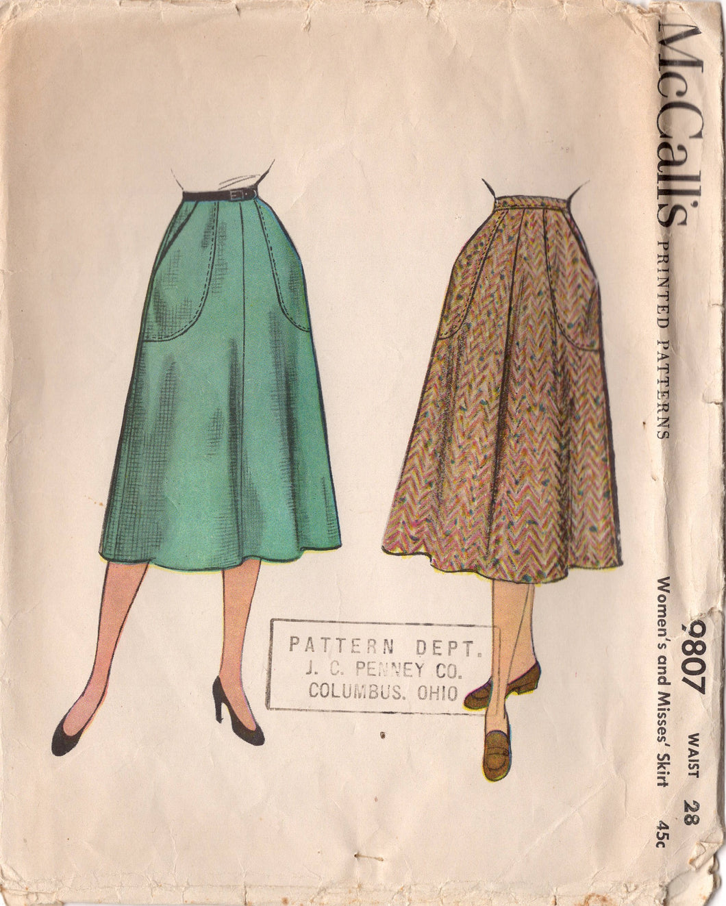 1950's McCall's Flared A-line Skirt with Pockets - Waist 28