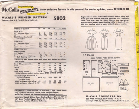 1960's McCall's One Piece Sheath or Fit and Flare Dress Pattern with Gathered Bodice Front - Bust 32" - No. 5802