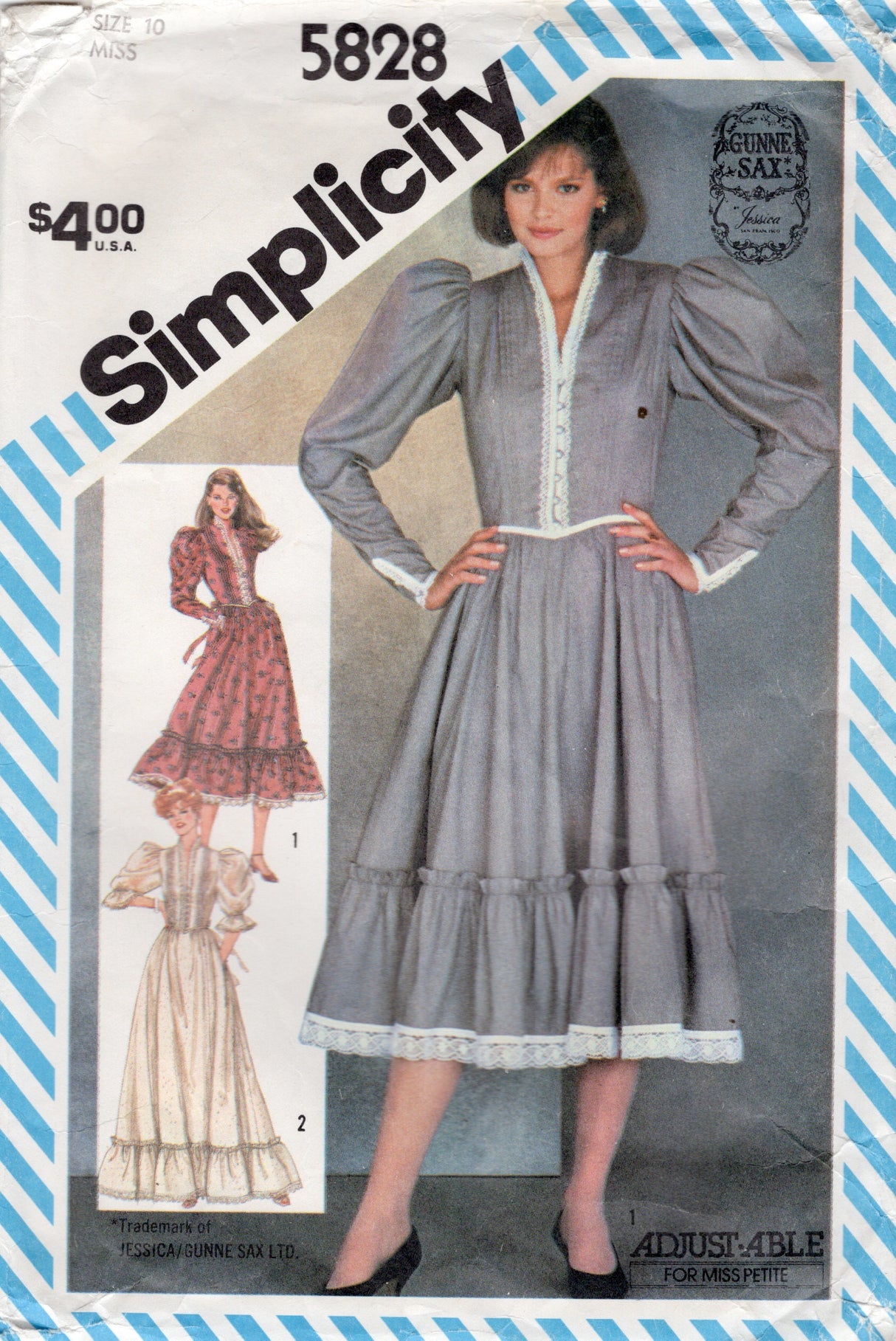 1980's Simplicity One Piece Dress Pattern with Leg of Mutton Sleeves - Gunne Sax - Bust 32.5" - No. 5828