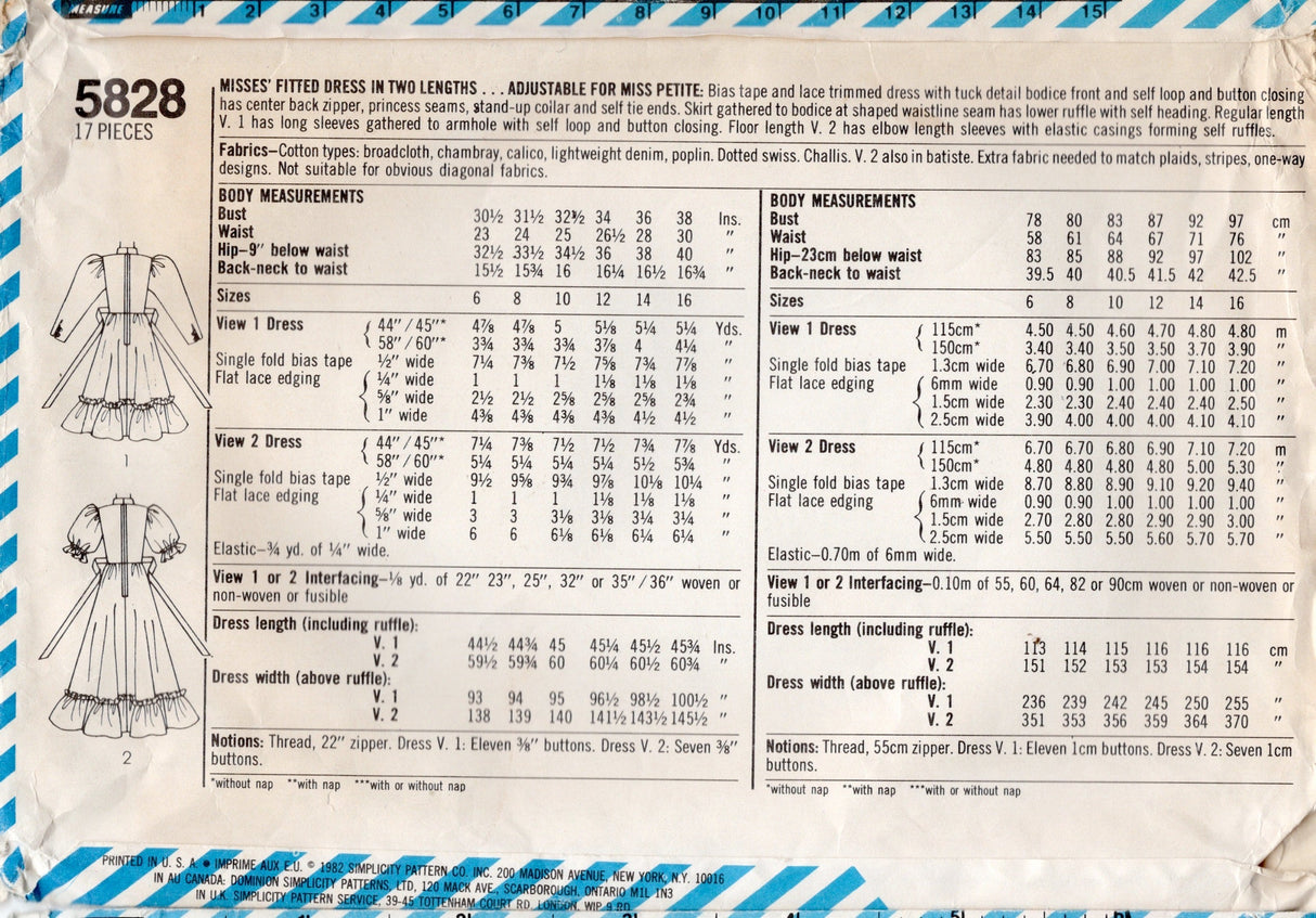 1980's Simplicity One Piece Dress Pattern with Leg of Mutton Sleeves - Gunne Sax - Bust 31.5" - No. 5828