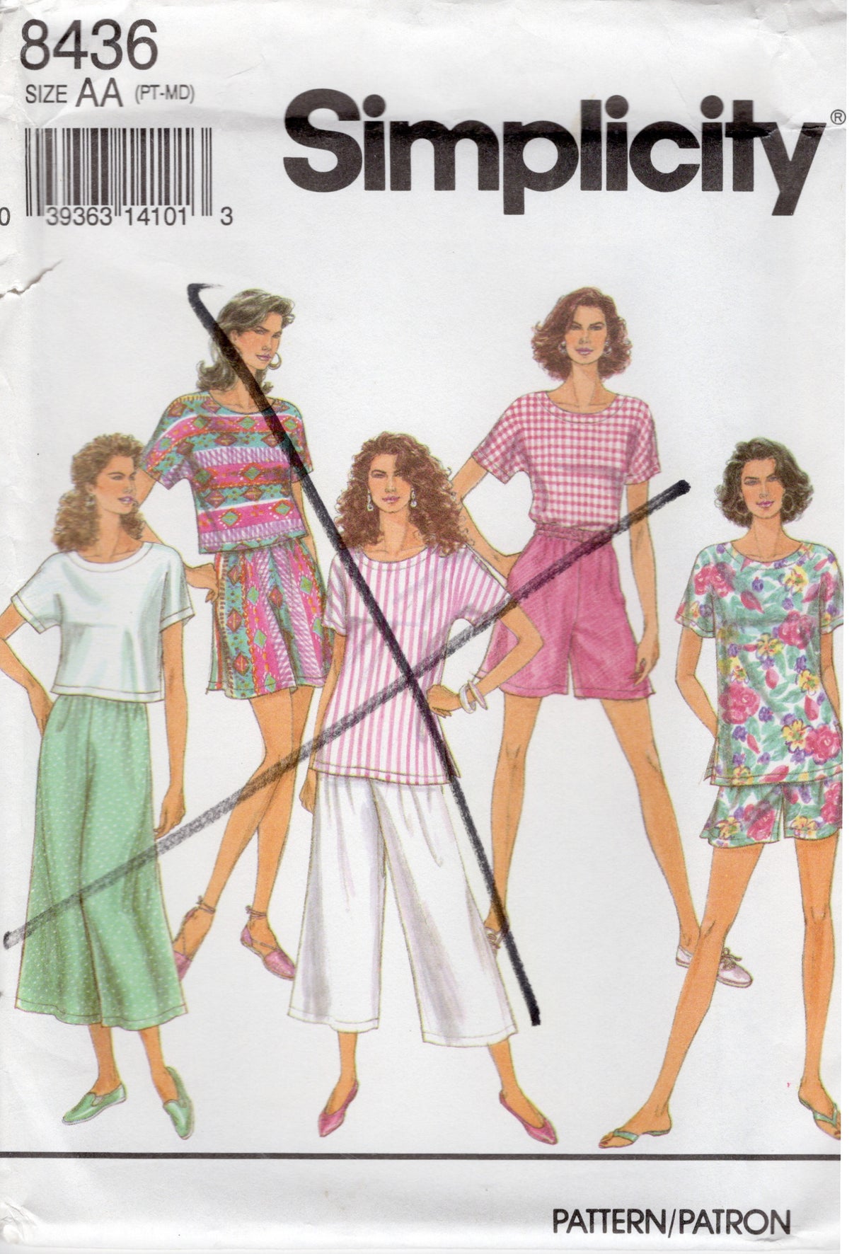 1990's Simplicity Pullover Shirt, Split Skirt in Two Lengths Pattern - Bust 30.5-38" - No. 8436