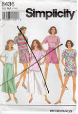 1990's Simplicity Pullover Shirt, Split Skirt in Two Lengths Pattern - Bust 30.5-38" - No. 8436