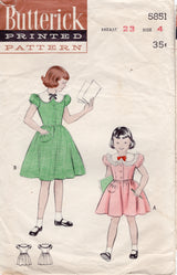 1950's Butterick Child's Shirtwaist Fit and Flare Dress Pattern with Large Collar  - Chest 23" - No. 5851