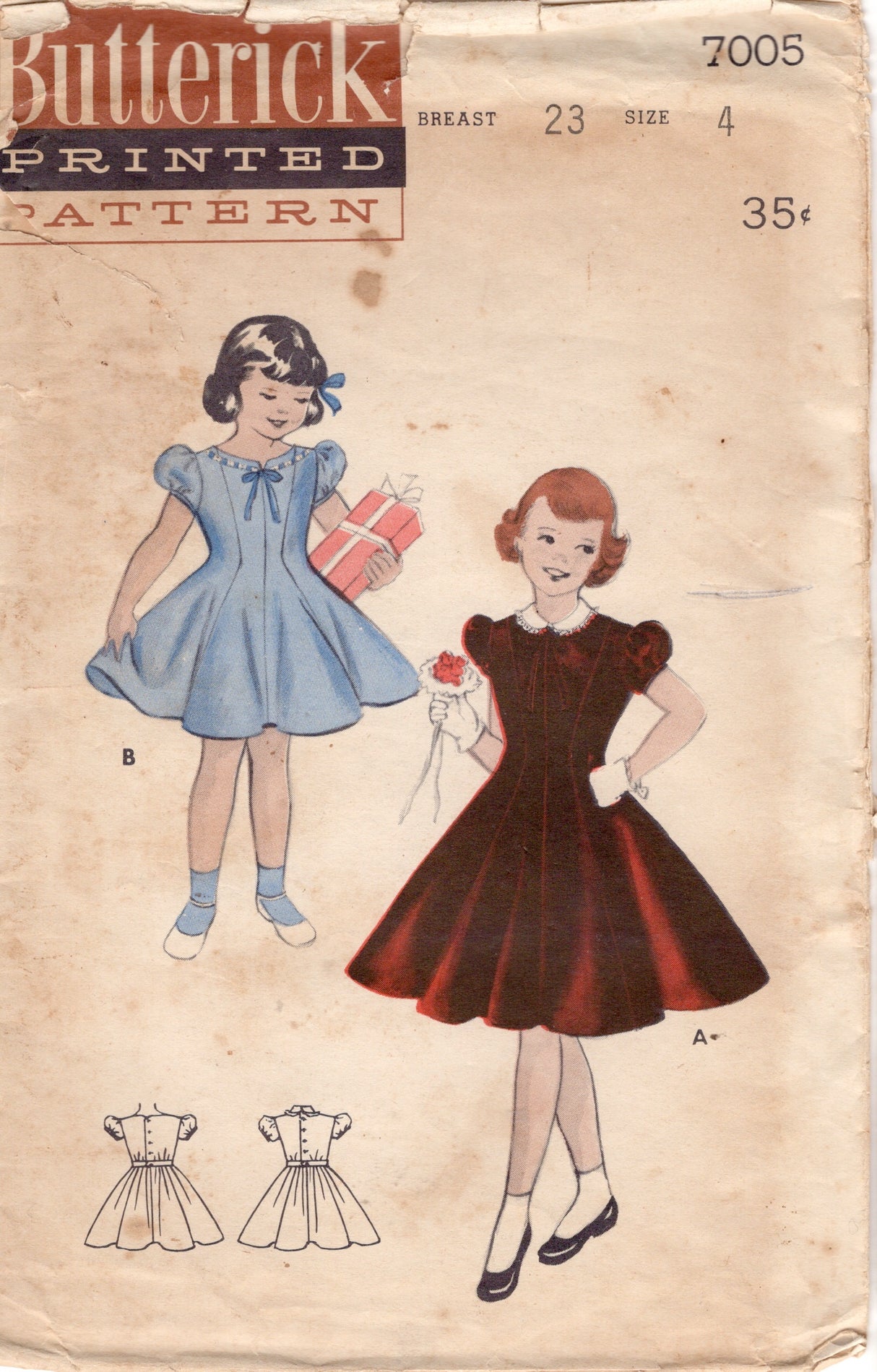1950's Butterick Child's Princess Line Dress Pattern  - Chest 23" - No. 7005