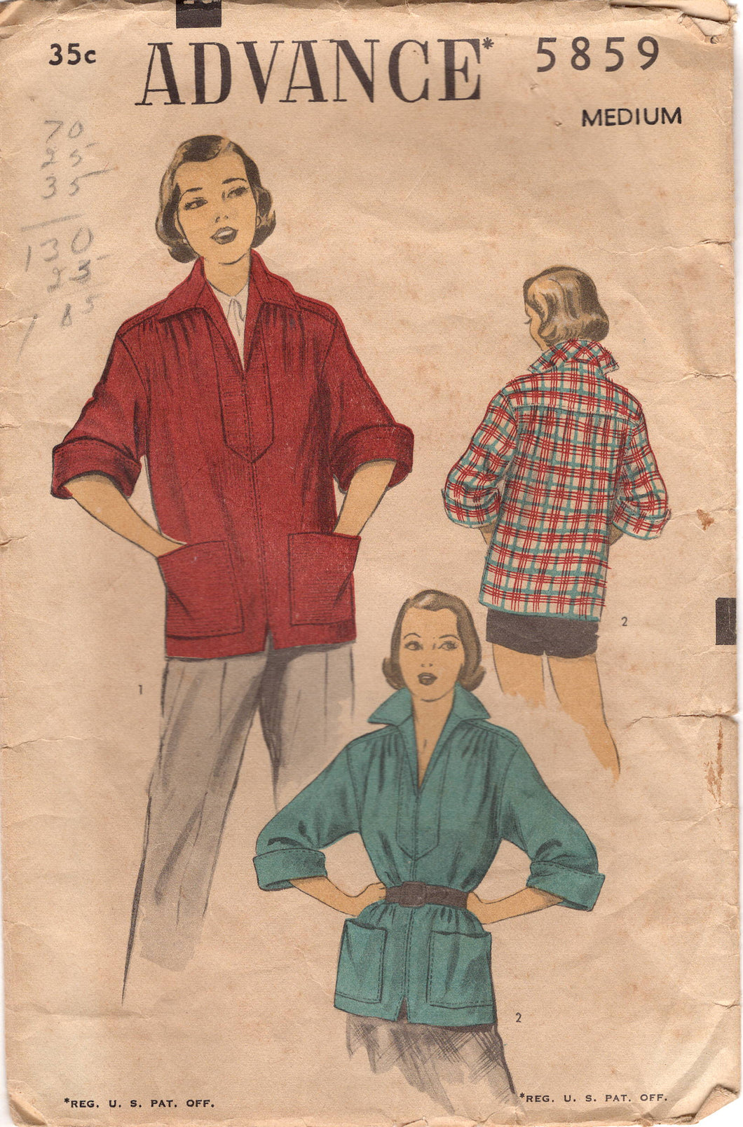 1950's Advance Yoked Sports Shirt Pattern - Bust 31-33