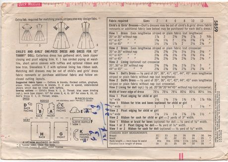 1960's Simplicity Child’s Dress Pattern – Chest 21” - No. 5859