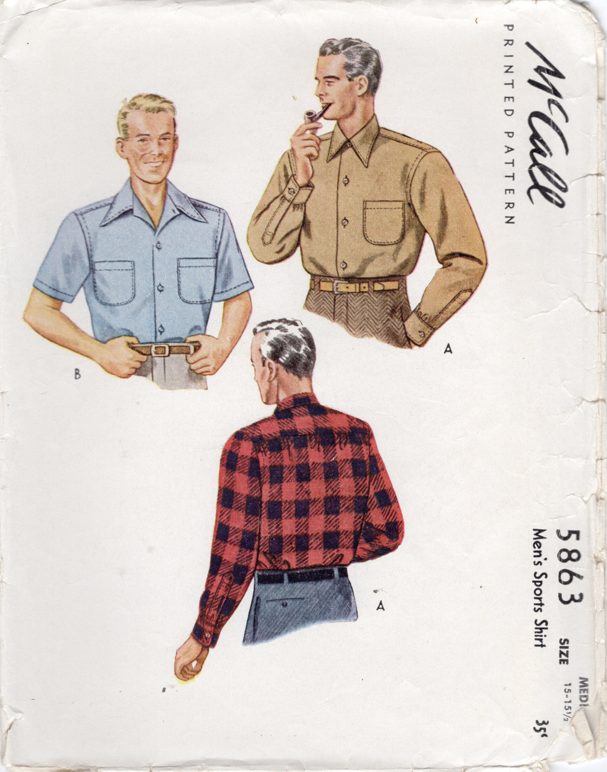 1940's McCall Men's Sport Shirt Pattern - Chest 38-40" - No. 5863