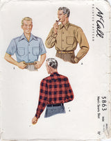 1940's McCall Men's Sport Shirt Pattern - Chest 38-40" - No. 5863