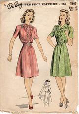 1940's DuBarry Shirtwaist Dress Pattern with Ruffle Accent - Bust 30" - No. 5866