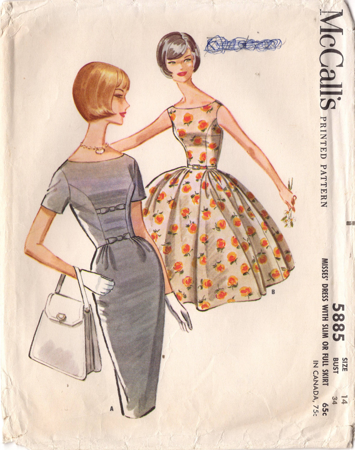 1950's McCall's Princess Line Fit and Flare Dress Pattern - Bust 34" - No. 5885