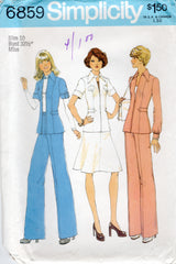 1970's Simplicity Unlined Jacket, A-line Skirt and High Waisted Pants Pattern - Bust 32.5" - No. 6859