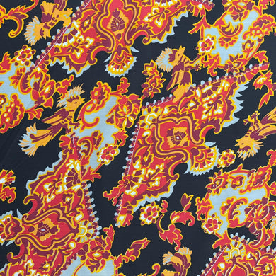 1970’s Black Fabric with Orange and Red Birds - BTY