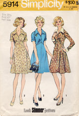1970's Simplicity Empire Dress Pattern with Large Collar - Bust 43" - No. 5914