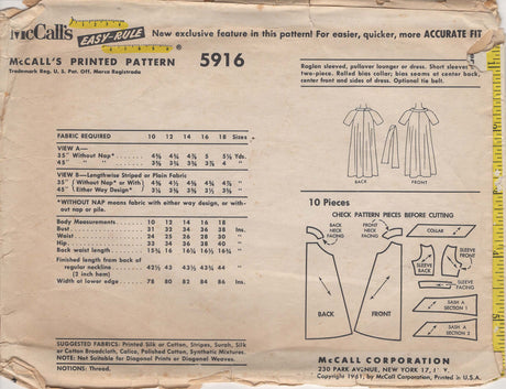 1960's McCall's "Lounger" or Dress Pattern - Bust 34" - No. 5916